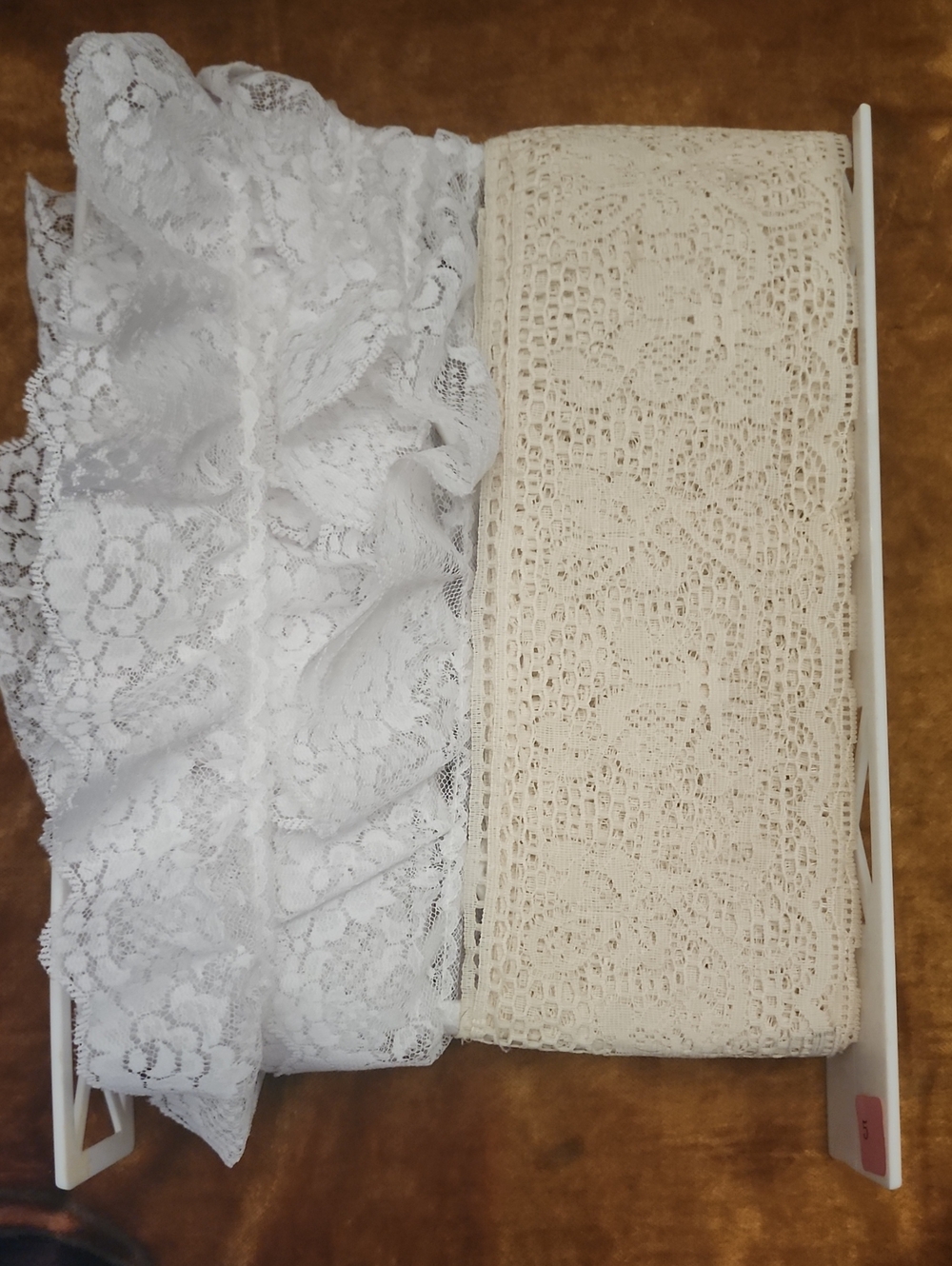 White & Cream Floral Crochet and Ruffled Lace